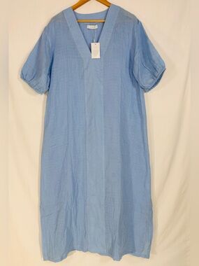 Lake Pajamas Women Light Blue Cotton Gauze Caftan V-Neck Midi Dress XL Coastal